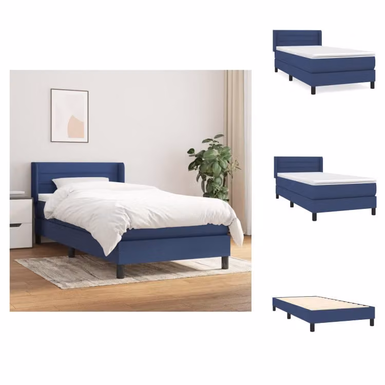 vidaXL Letto a molle con materasso blu 90x200 cm in tessuto - Letti e strutture letto