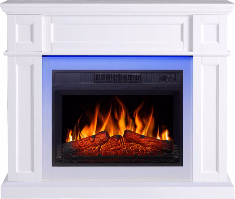 Caminetto elettrico ArtiFlame LINZ AF23S Caminetto elettrico da appoggio con funzione riscaldante da 18 W, effetto fiamma realistico, illuminazione a LED in 16 colori, telecomando, bianco