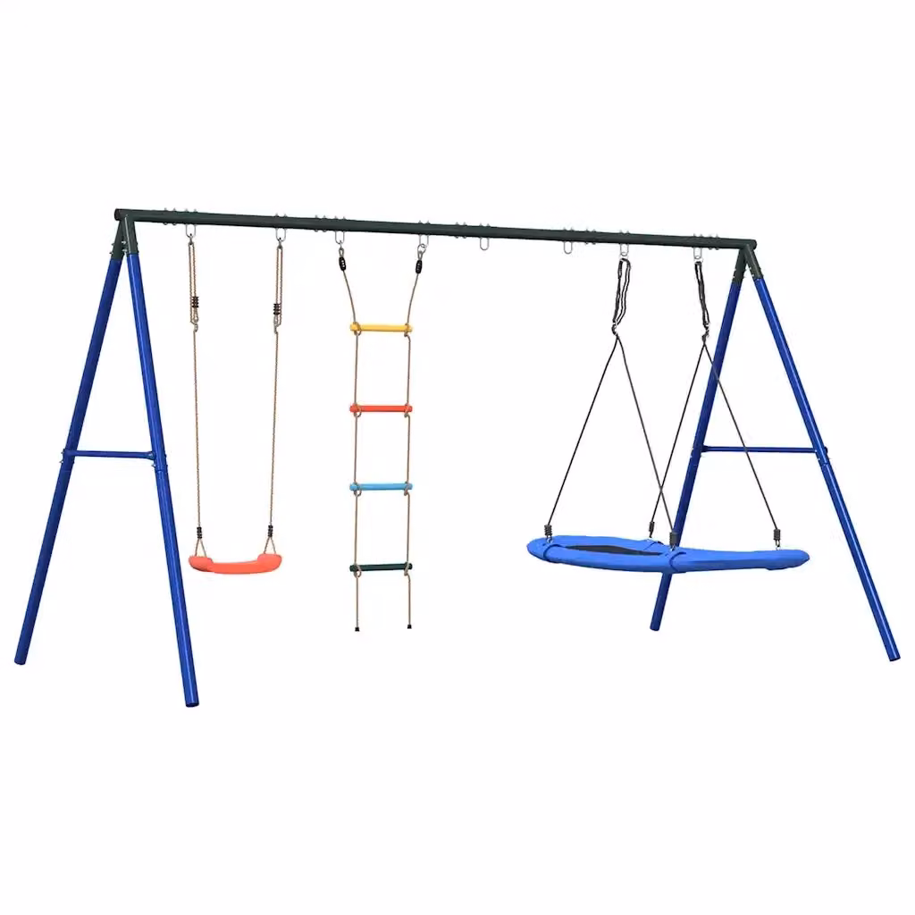Set Gioco da Esterno con Altalena e Altalena a Nido vidaXL Multicolore in Metallo e Plastica H: 185 cm, L: 341 cm, P: 36 cm – 2
