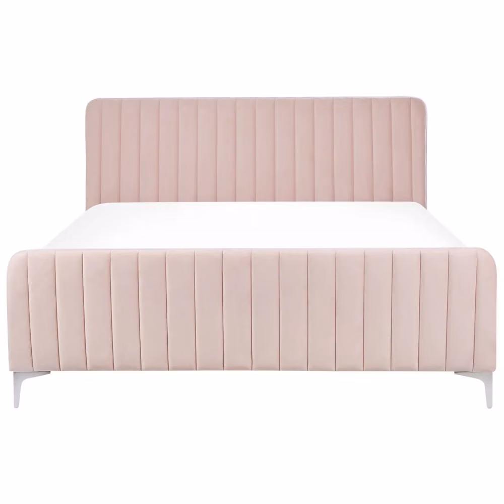 Letto Matrimoniale BELIANI in Velluto Rosa con Testiera Imbottita e Gambe in Metallo Design Moderno L/P/H: 160 x 200 x 101 cm – 2