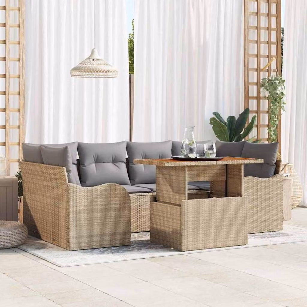 Maison Exclusive - Set da giardino composto da 7 pezzi, divano, in rattan sintetico beige