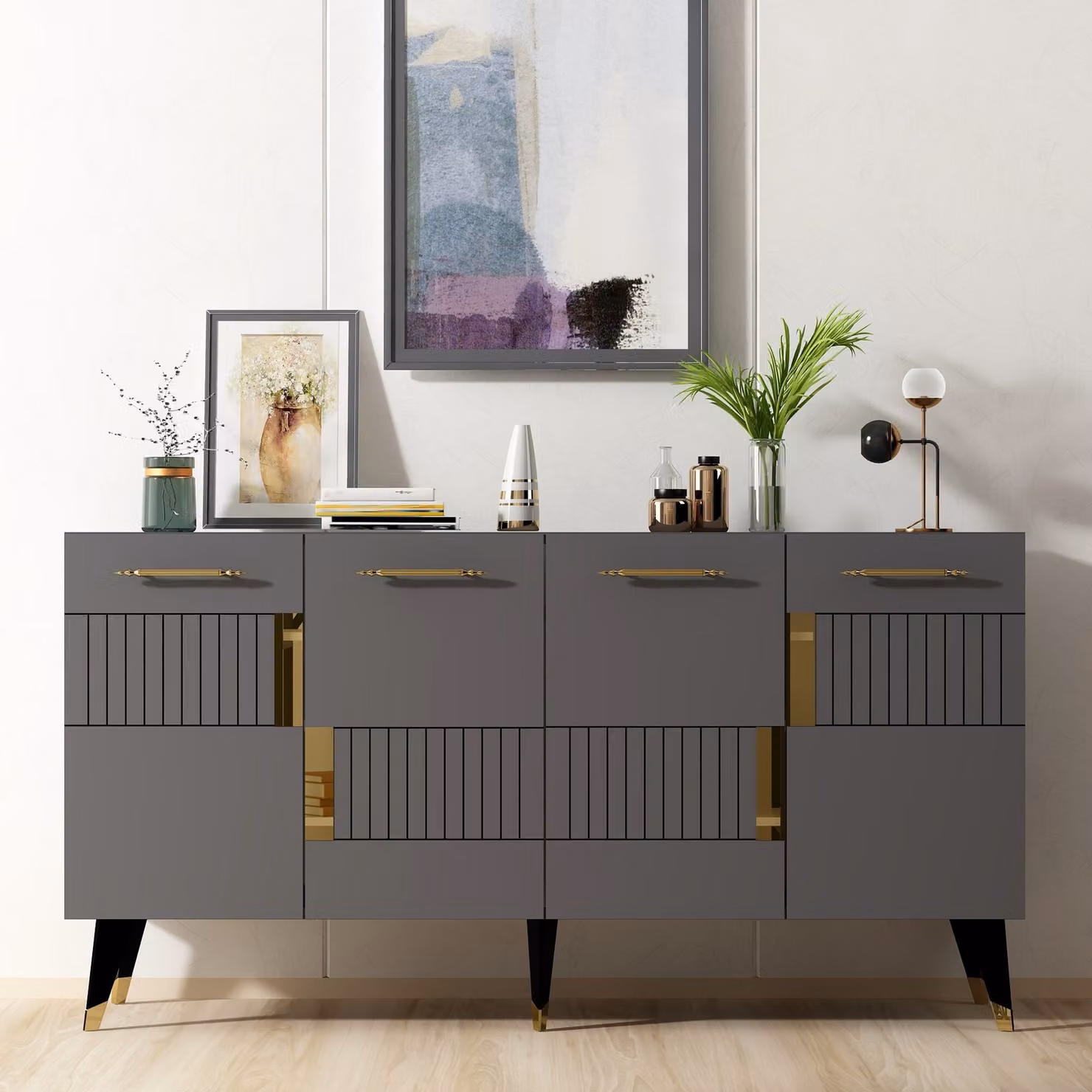 Skye Decor, Moda - Antracite, Oro, Consolle, Antracite, 100% PANNELLI DI PARTICELLE RIVESTITI IN MELAMMINA, 150 x 40 x 79 cm