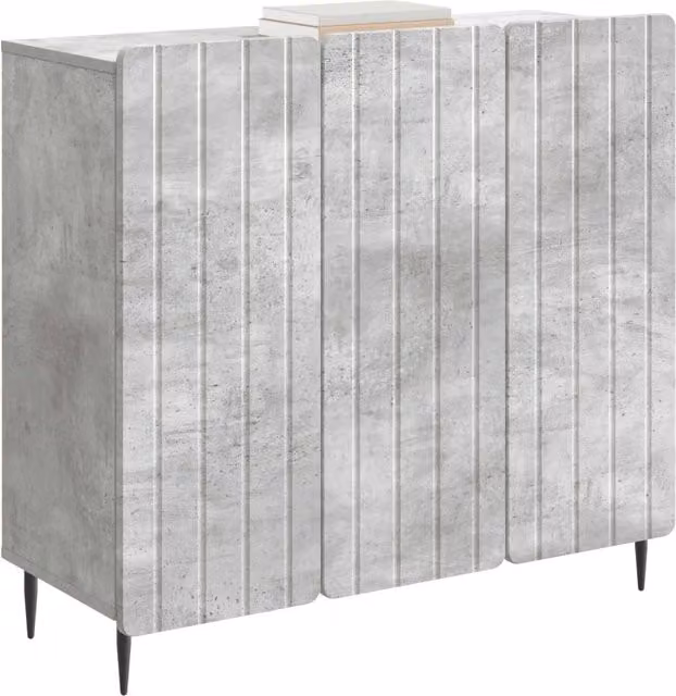Credenza moderna Design In in legno ingegnerizzato e metallo, colore grigio cemento, L 89 x P 34,5 x H 82 cm