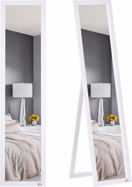 Specchio a figura intera da terra e parete in MDF bianco, design moderno salvaspazio per camera da letto e ingresso, 37 x 37 x 154 cm