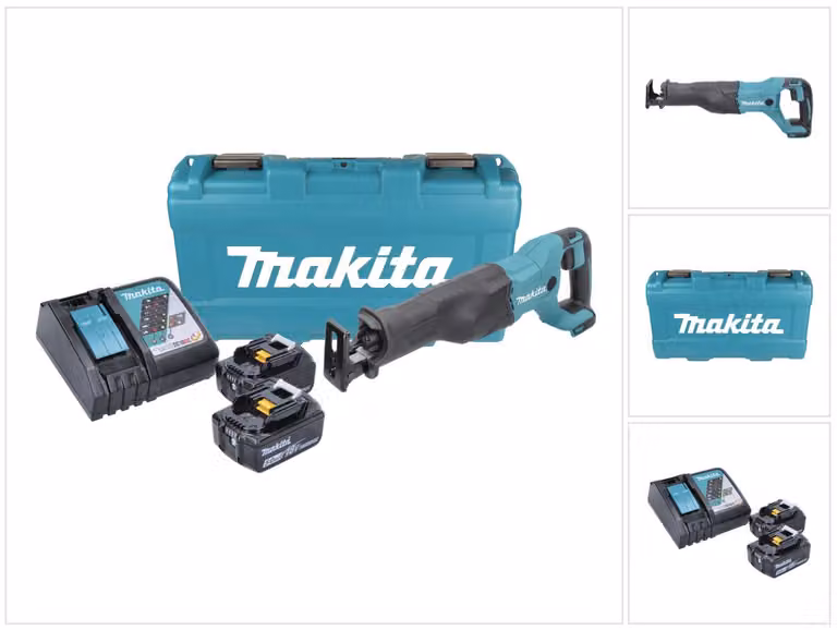 Makita DJR 186 RTK 18 V Seghetto diritto a batteria in valigetta da trasporto + 2x Batterie BL 1850 5,0 Ah + Caricabatterie rapido DC 18 RC