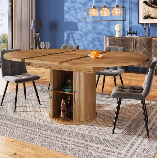 Tavolo da pranzo allungabile 118-158 cm noce con vano contenitore, 6 posti