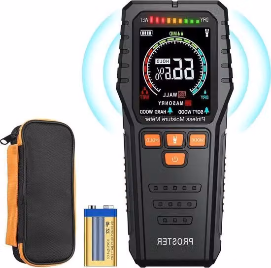 Misuratore di umidità non invasivo con schermo LCD retroilluminato, colore nero