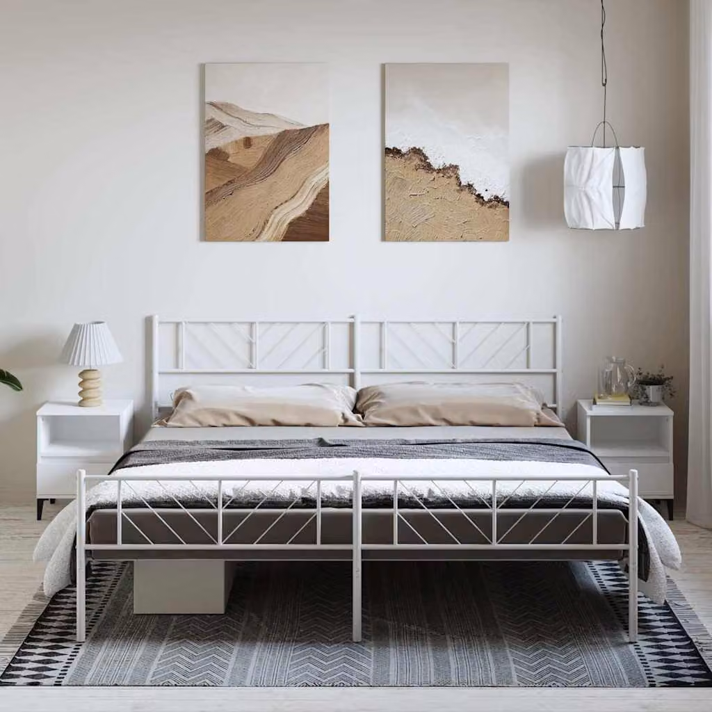 vidaXL Giroletto in metallo bianco con testiera e pediera L: 198 cm, P: 90 cm, H: 207 cm