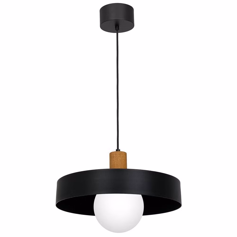 Lampada a sospensione con elemento in legno sfera in vetro bianco Ø40cm Canan 1xE27 15W Luminex