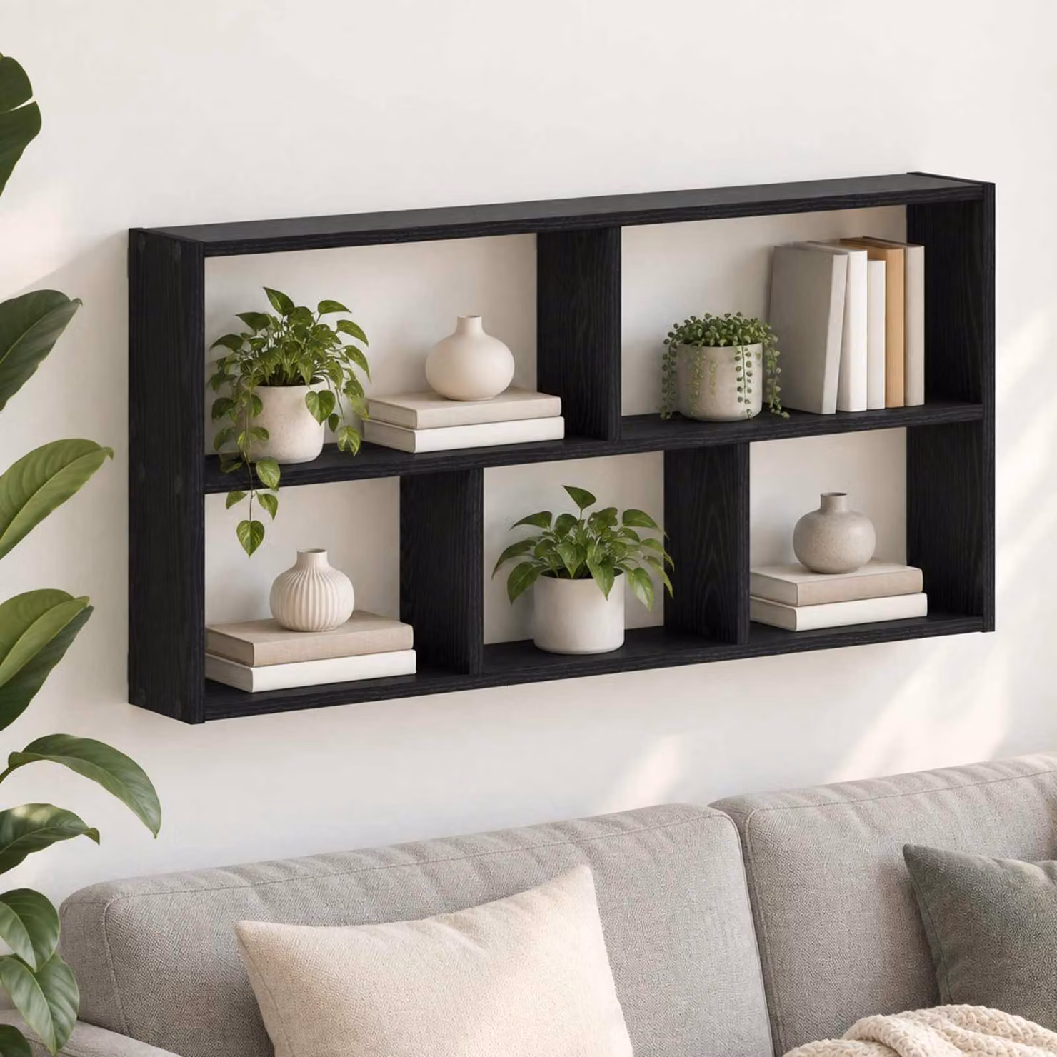 Scaffale da parete moderno vidaXL in legno Rovere e Nero L 102 x P 50 x H 17 cm
