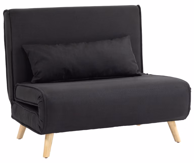 Moonbite, poltrona reclinabile 2-in-1 con funzione letto, resistente fino a 350 kg, divano letto con schienale regolabile in 6 posizioni e cuscini decorativi, legno, colore nero