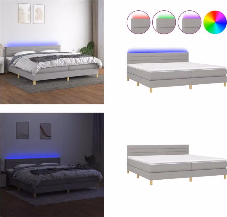 vidaXL Letto a molle con materasso e tessuto LED grigio chiaro 200x200 cm - Letto a molle - Boxspringbetten - Bett - Schlafzimmermöbel