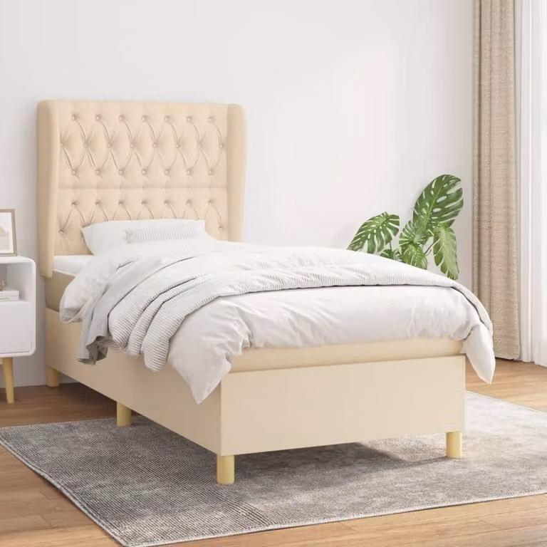 Maison Exclusive - Giroletto a Molle con Materasso Crema 100x200 cm in Tessuto