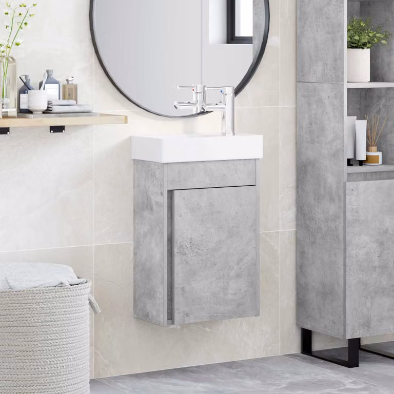 Mobile bagno moderno vidaXL con rubinetto, Grigio Cemento, L/P/H: 40,5 x 22,5 x 62 cm
