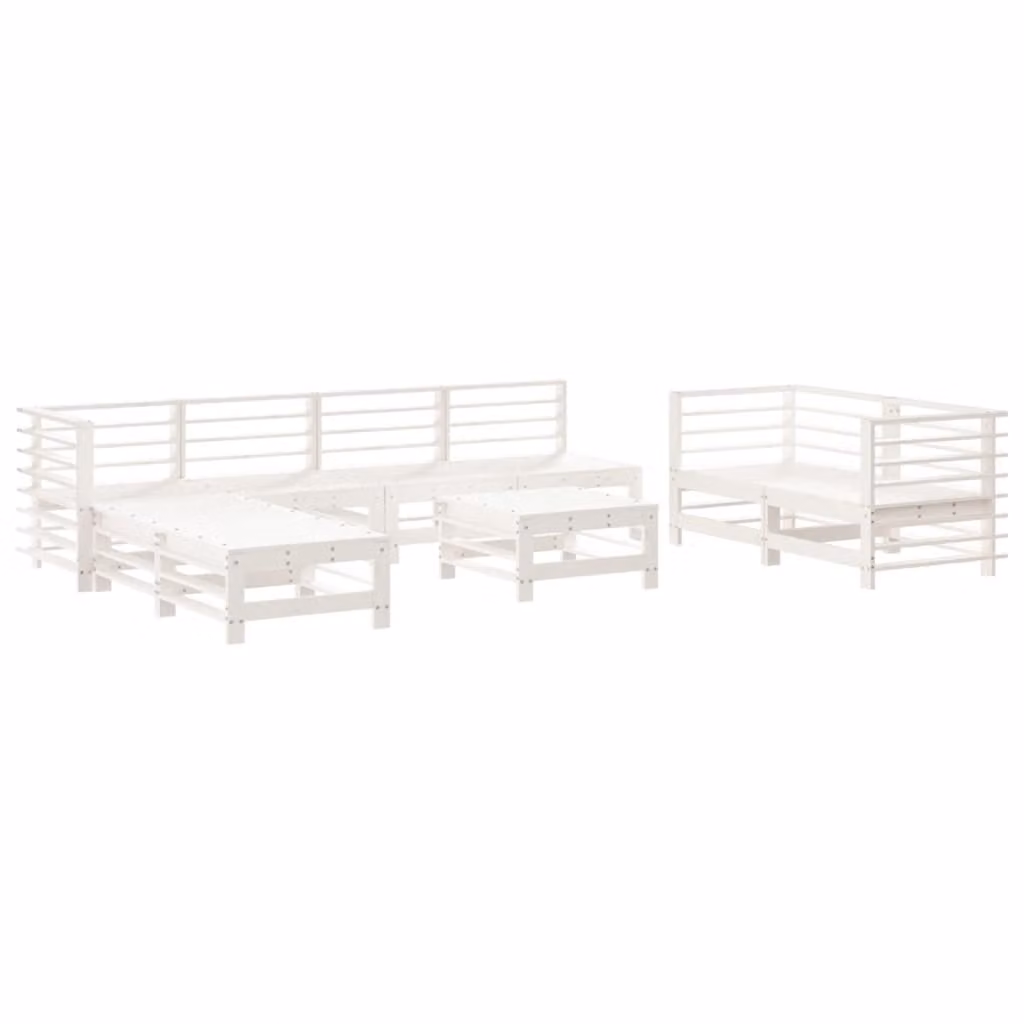 Set Salotto da Giardino 9 pz Bianco in Legno Massello di Pino