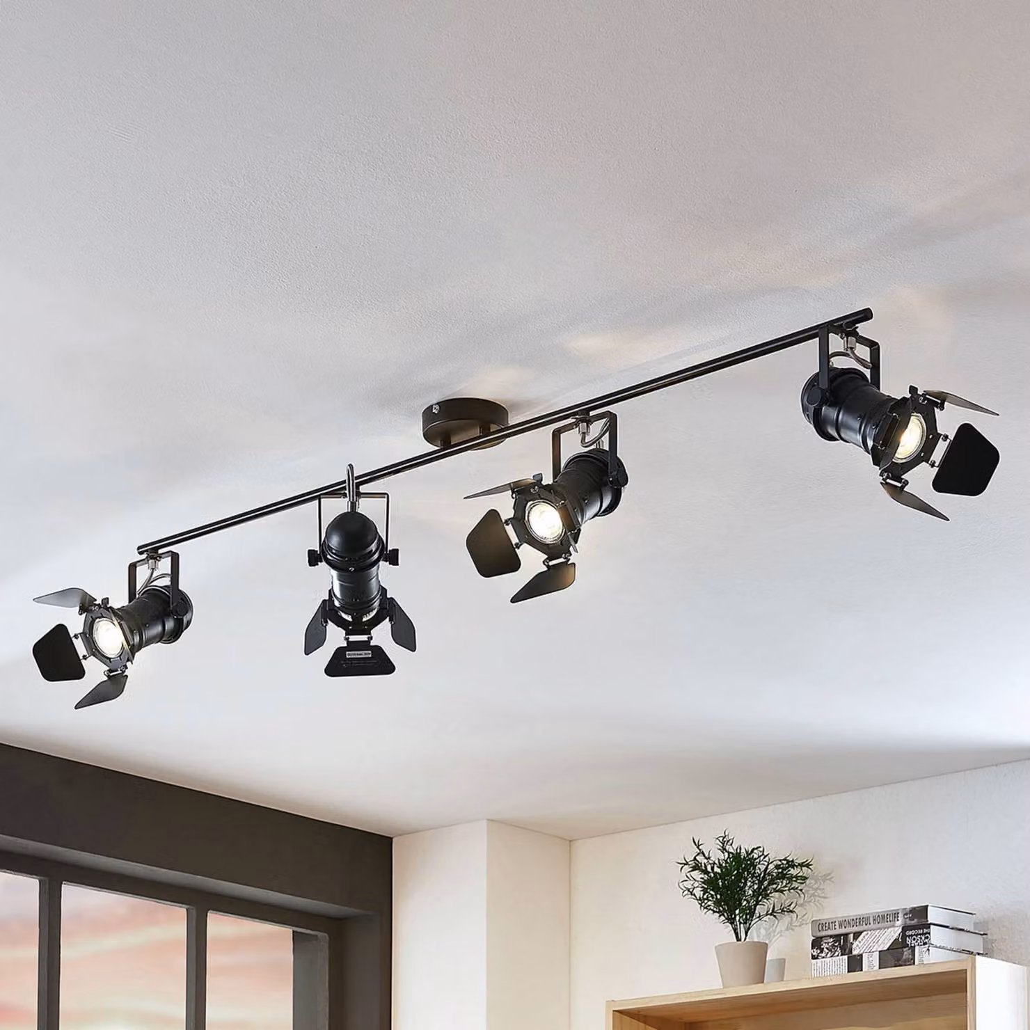 Plafoniera soffitto Tilen Lindby, dimmerabile, Nero, Soggiorno / Sala da pranzo, Metallo, Industriale, Plafoniera
