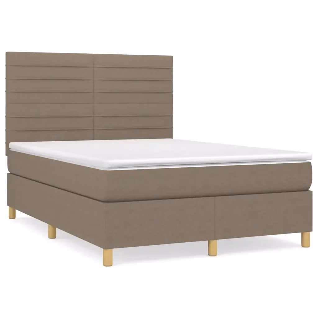 Letto Ibrido vidaXL con Giroletto a Molle e Materasso in Tessuto Beige e Bianco L/P/H: 140 x 200 x 128 cm – 2