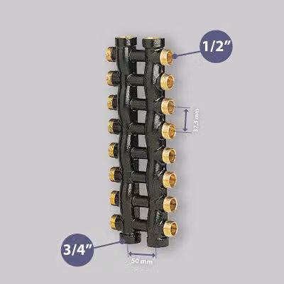COLLETTORE COMPLANARE MASCHIO/FEMMINA 3/4" PER TUBO RAME/PEX/MULTISTRATO ICMA 6x6 vie da 1/2"(16)