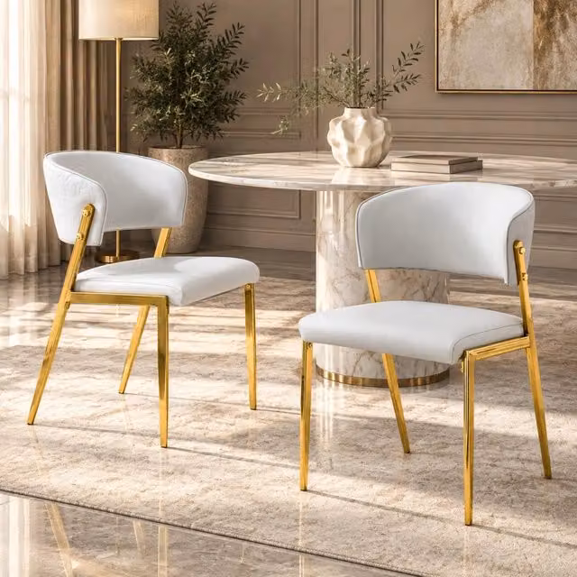 Set 2 sedie da pranzo moderne imbottite in PU grigio chiaro con struttura in metallo HAVRYA