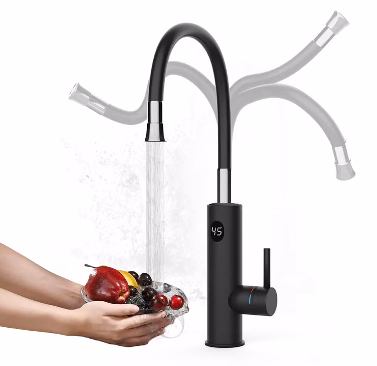 Scaldabagno istantaneo da 3200 W, nero, con display LCD e erogatore flessibile