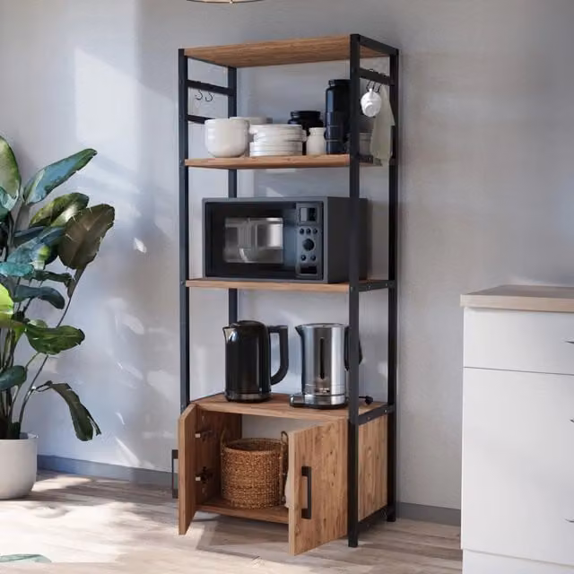 Scaffale da cucina Arhuni en.casa a 3 piani con ganci, stile industriale, colore Rovere e Nero, L: 138,5 cm, P: 56 cm, H: 30 cm