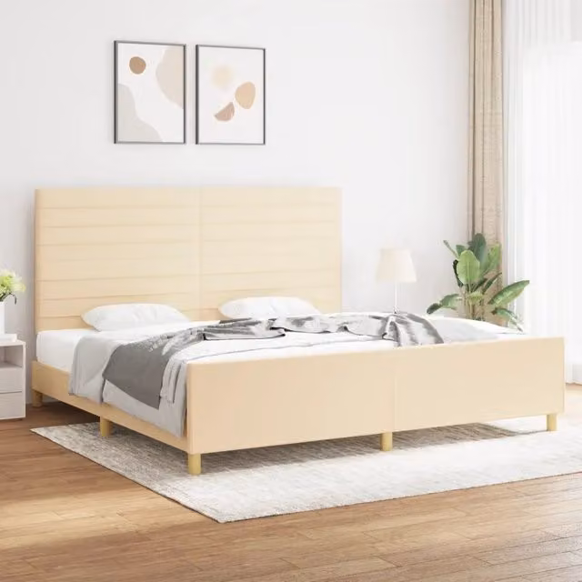 Giroletto vidaXL in tessuto beige con doghe in legno 200x200 cm