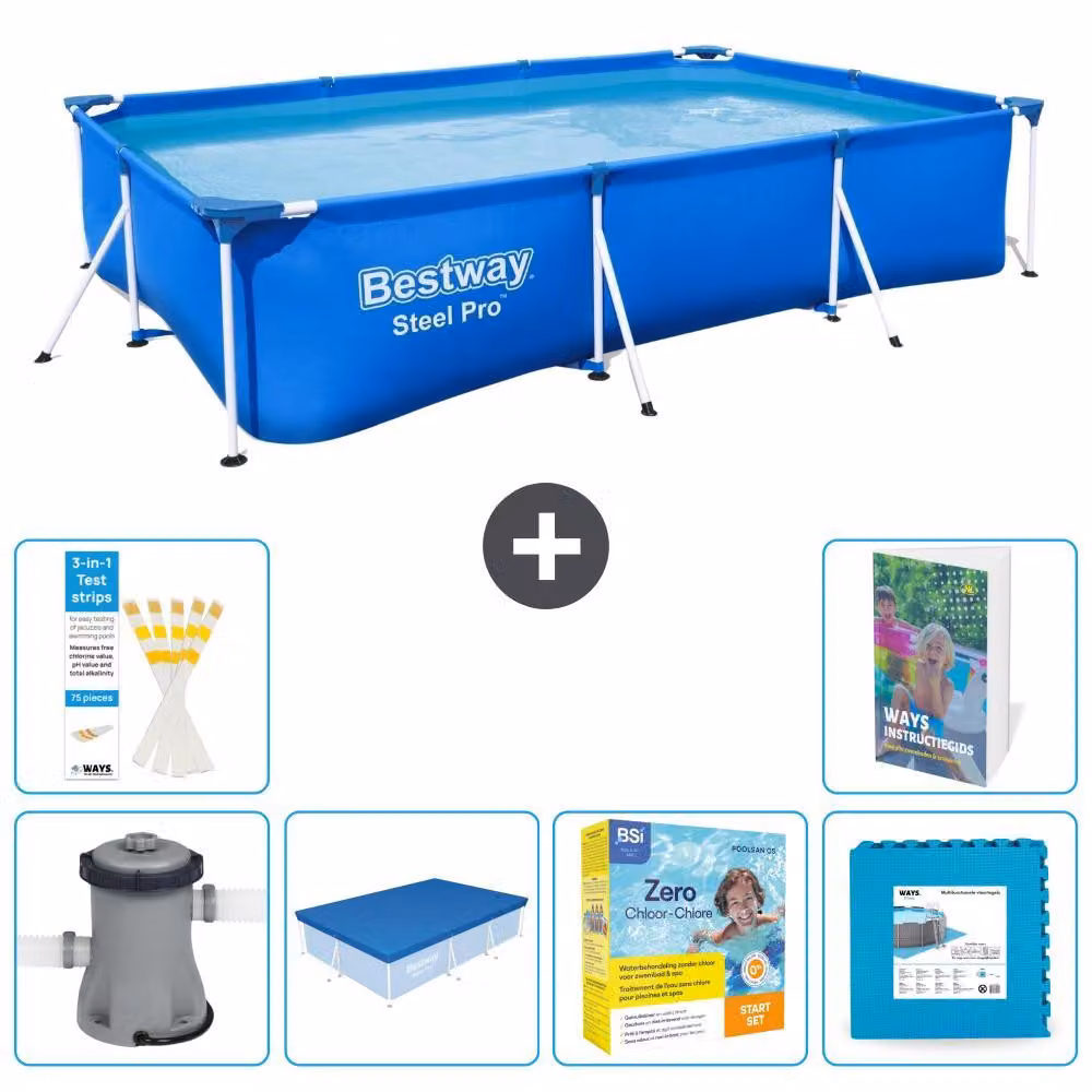 Bestway Steel Pro, piscina rettangolare - 300x201x66 cm - composta da 5 parti, modello S276