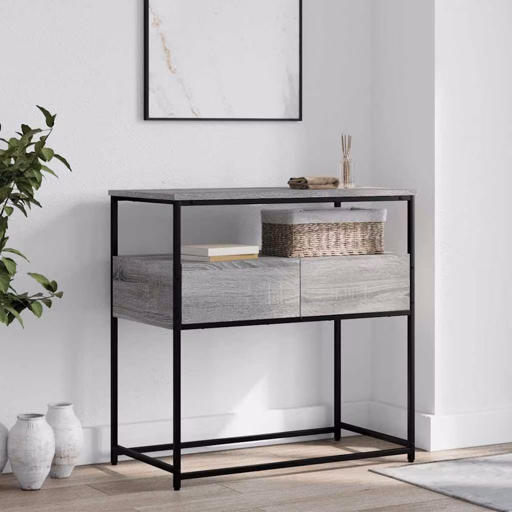 vidaXL Tavolino Consolle in Legno Multistrato Grigio Sonoma, Stile Industriale, L 75 cm x P 40 cm x H 75 cm