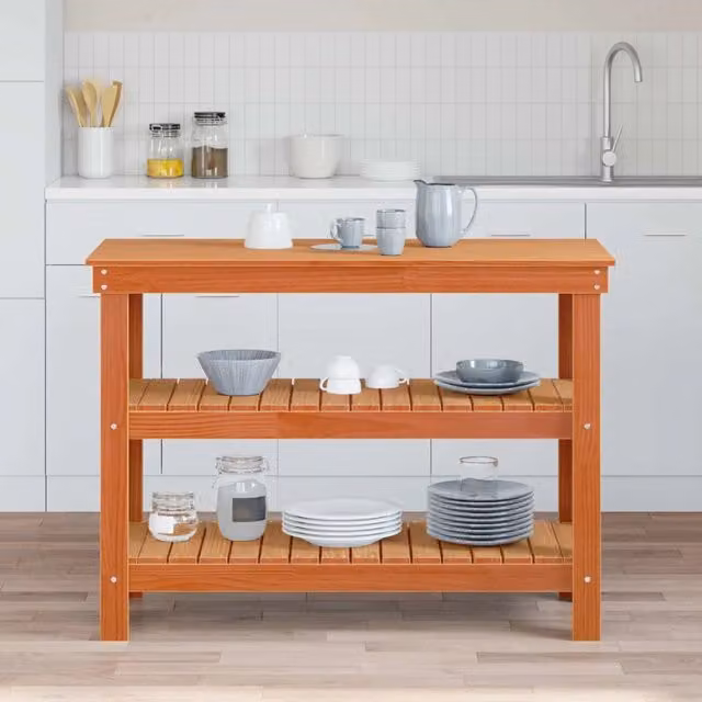 Banco da lavoro vidaXL in legno massello di pino marrone L: 110,5 cm, P: 50 cm, H: 80 cm – 1