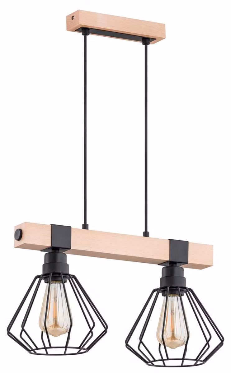 Lampada a sospensione FIBIA, legno chiaro e nero, 2xE27x15W, legno, dimensioni: 90x44x20 cm, IP20, Alfa