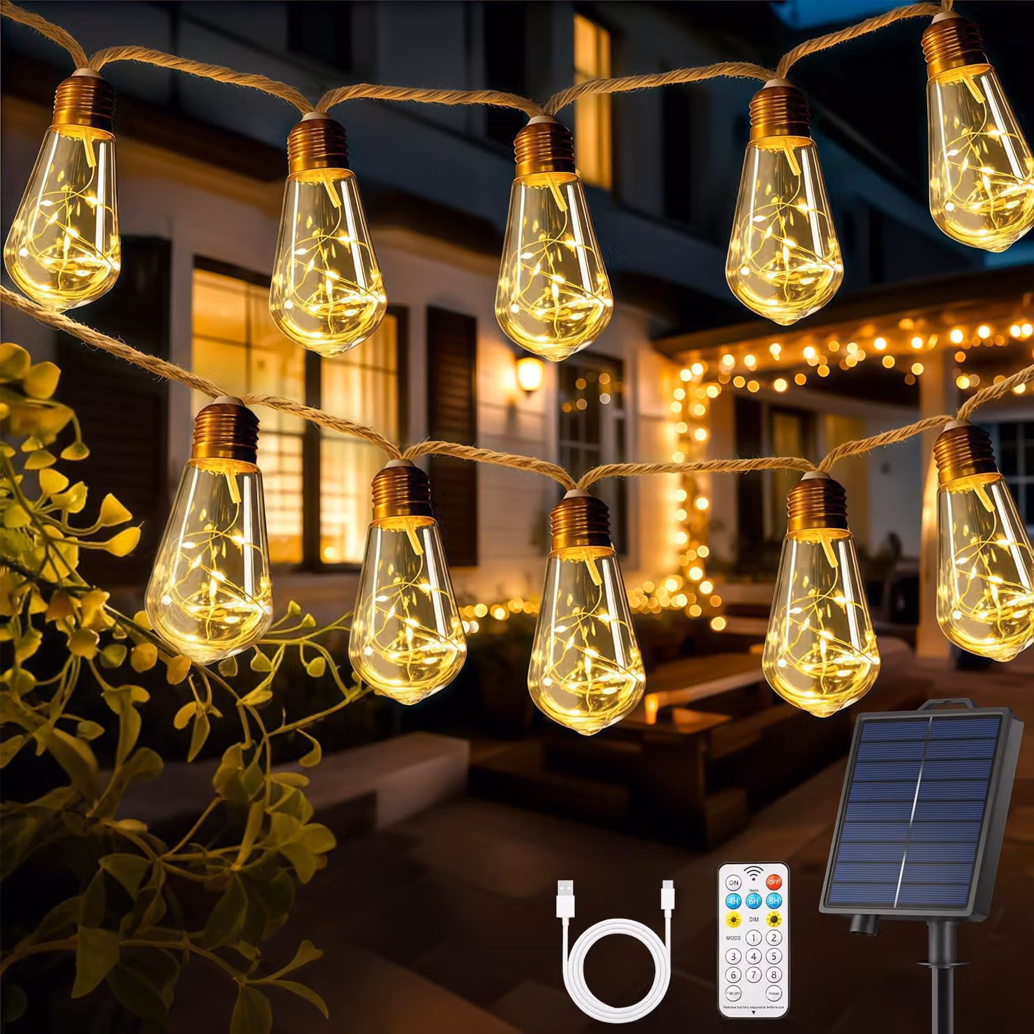 Catena luminosa solare, 10 metri, 16 LED, dimmerabile, con telecomando, grado di protezione IP66