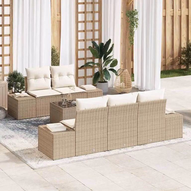Maison Exclusive - Set Divano da Giardino 6 pcs Beige e Crema polyrattan