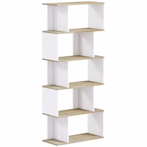 HOMCOM Scaffale 5 ripiani, libreria geometrica a forma di S, alto, bianco