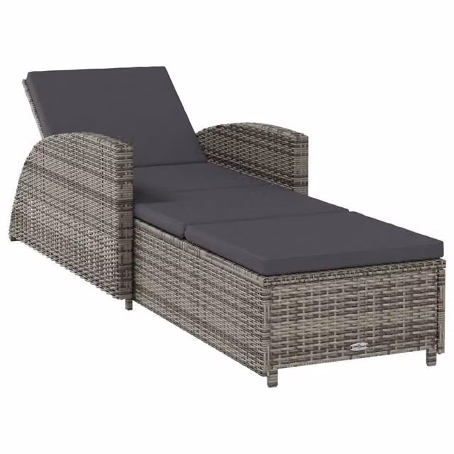 Lettino Prendisole | Sdraio da giardino | Lettino da sole con Cuscino Grigio Scuro Polyrattan Grigio