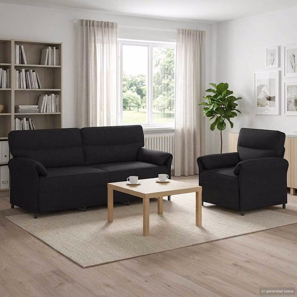 Set di 2 divani moderni vidaXL in tessuto nero con struttura in metallo per il tuo soggiorno