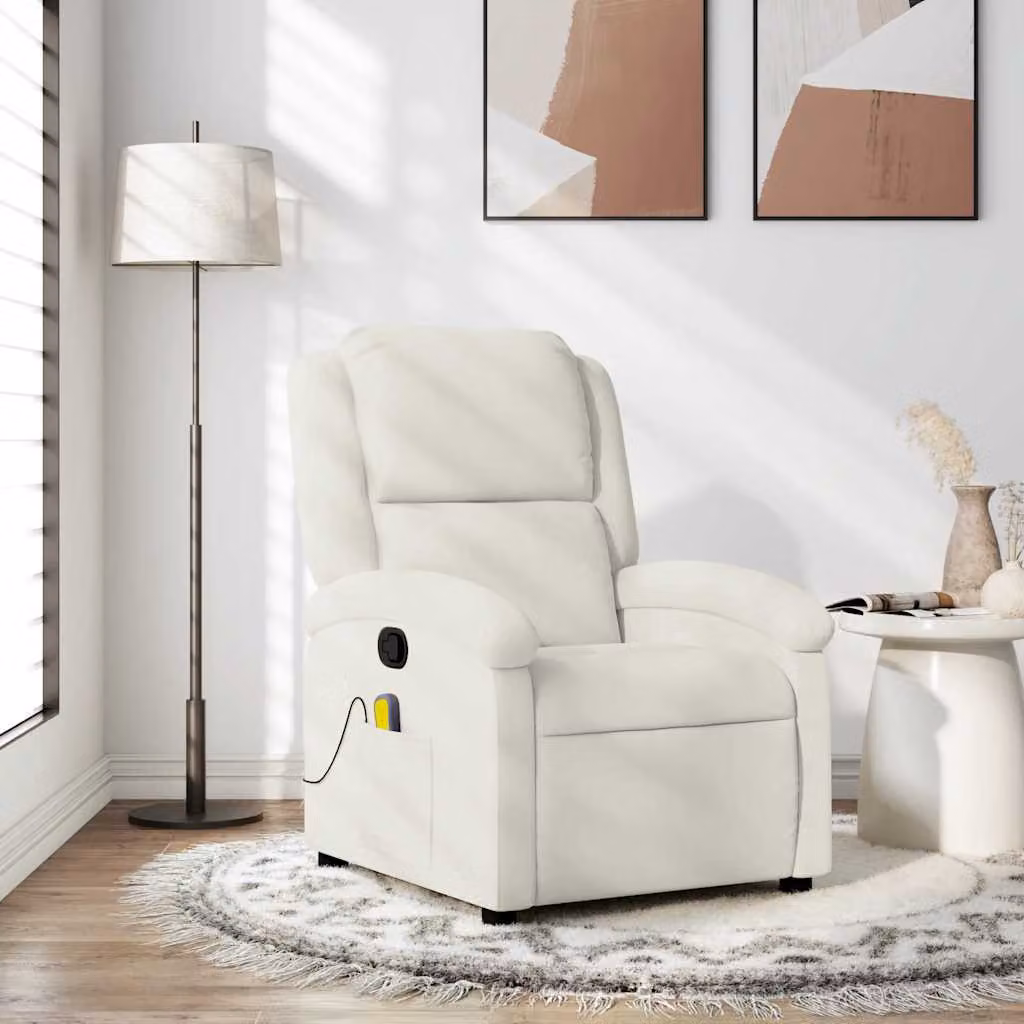 Poltrona Relax Reclinabile vidaXL in Velluto Beige e Bianco con Braccioli