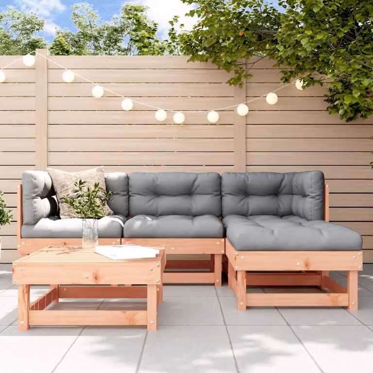 Set Salotto da Giardino vidaXL in Legno Massello di Douglas 5 Pezzi con Cuscini, Design Moderno a L, Colore Marrone o Grigio