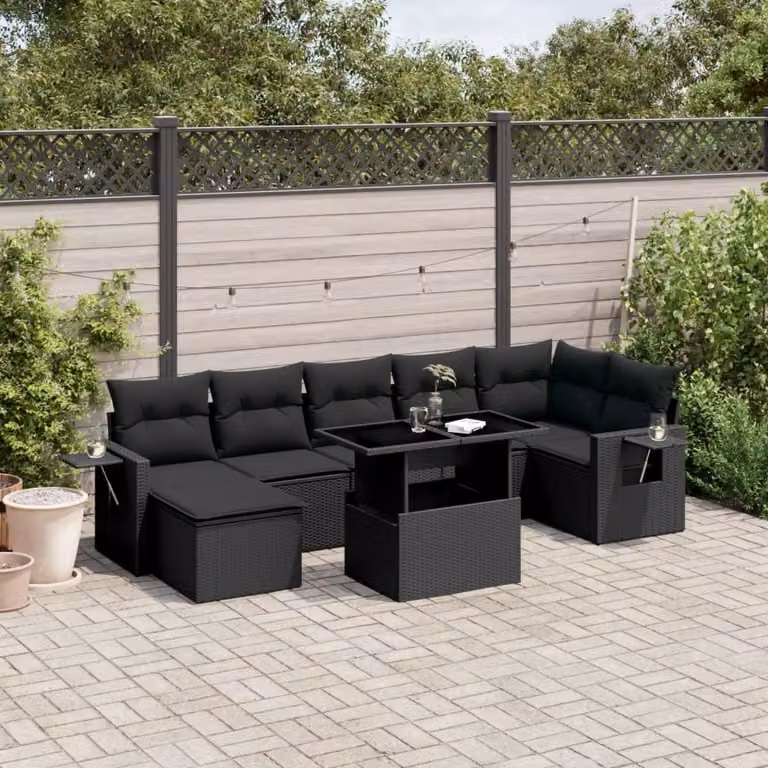 Maison Exclusive - Set Divani da Giardino con Cuscini 8 pz Nero in Polyrattan