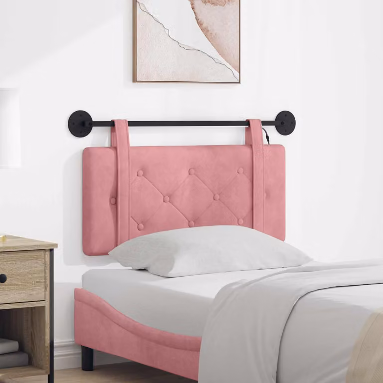 Testiera da letto sospesa vidaXL in velluto rosa con luce LED integrata