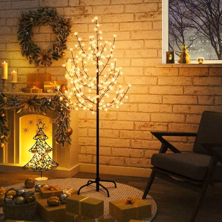 vidaXL Albero di Ciliegio con 120 LED Bianco Caldo 150 cm