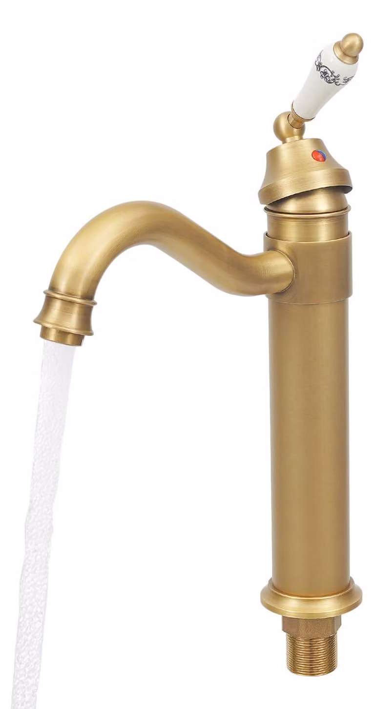 Rubinetto vintage per lavabo, in ottone, con manopole girevoli