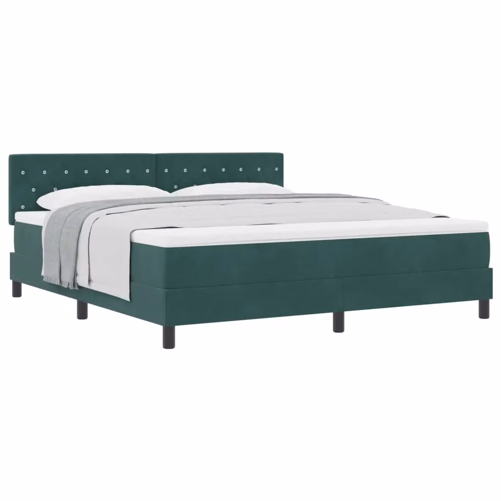 Letto matrimoniale moderno vidaXL in velluto verde con struttura in legno e doghe fisse L/P/H: 203 x 183 x 280 cm – 2