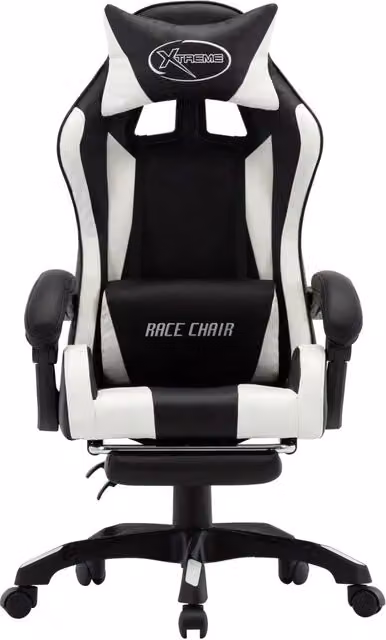 Sedia da Gaming vidaXL Bianca e Nera in Similpelle con Poggiatesta e Ruote – 1