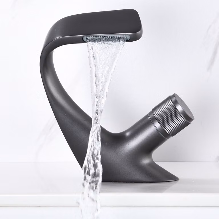 Rubinetto a cascata, rubinetto per lavabo, rubinetto da bagno, grigio