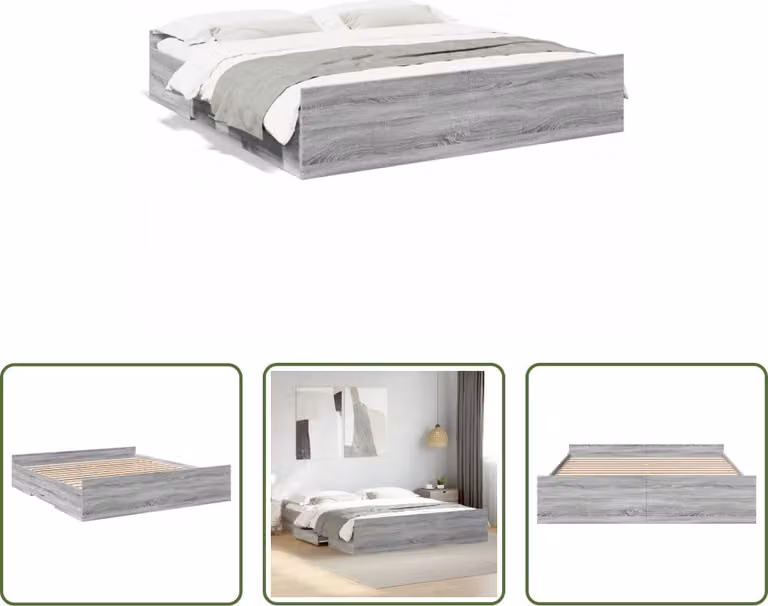 The Living Store Struttura letto con cassetti grigio Sonoma 200x200cm materiale legno