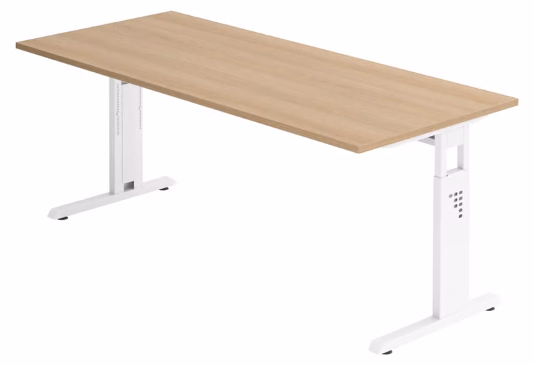 bümö Scrivania Serie-O - Dimensioni: 180 x 80 cm, struttura: bianco, decorazione: rovere