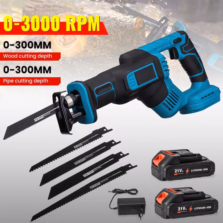Troncatrice a batteria - Troncatrice elettrica - 30 cm - Regolazione continua della velocità - Adatta per legno e metallo - 2 batterie - Compatibile con Makita 18 V