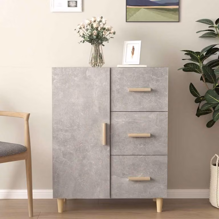 Credenza moderna vidaXL in legno multistrato e MDF, colore grigio cemento, L 69,5 cm x P 34 cm x H 90 cm
