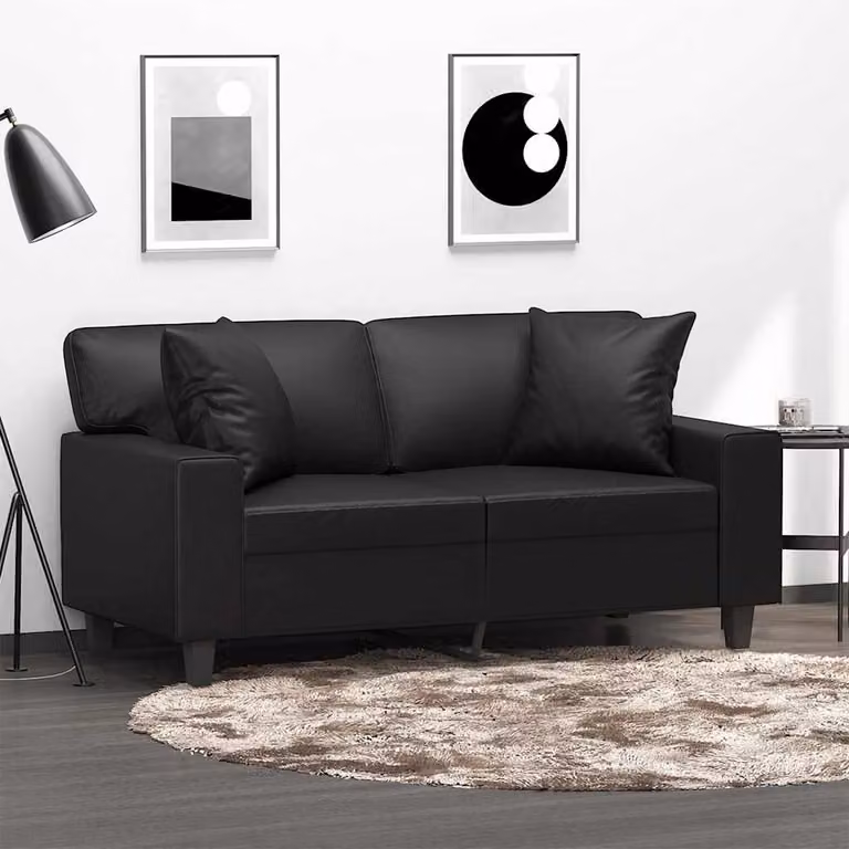 vidaXL Divano a 2 Posti Moderno in Similpelle Nero con Cuscini e Struttura in Metallo L: 154 cm, P: 80 cm, H: 77 cm
