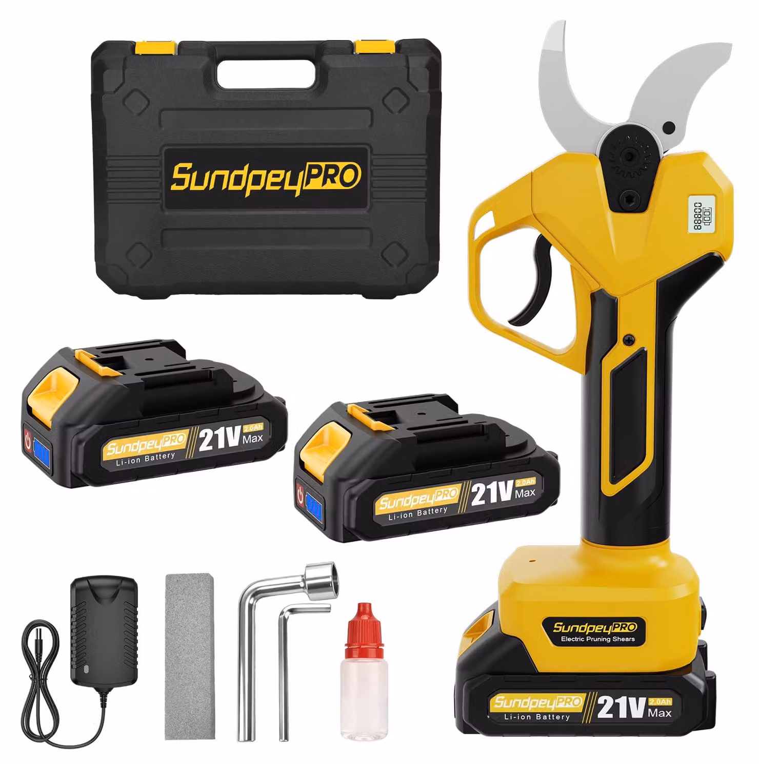 Tagliabordi a batteria da 21V, lama da 50mm, motore brushless, 2 batterie da 2,0Ah, display LCD